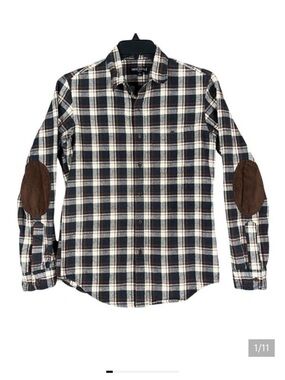 J Crew Mercantile Flex Plaid Flannel Shirt With Elbow Patches